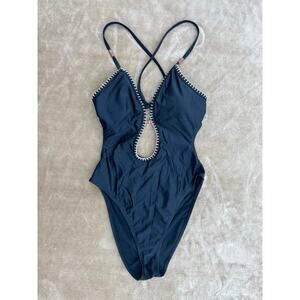 Shade & Shore One Piece Plunge‎ Black Crochet Swimsuit Women’s Size Medium 8-10
